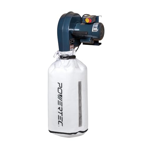 POWERTEC 1 HP, 560 CFM Wall Mount Dust Collector with 1 Micron Dust Collector Bags, Dust Collectors for Woodworking Dust Collection System (DC5371)