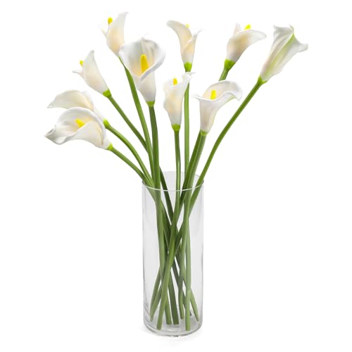 Lcuasc 10pcs Calla Lily Artificial Flowers,26" Real Touch Long Stem Faux Calla Lillies for Tall Vases,Indoor Wedding Office Home Decor (White)