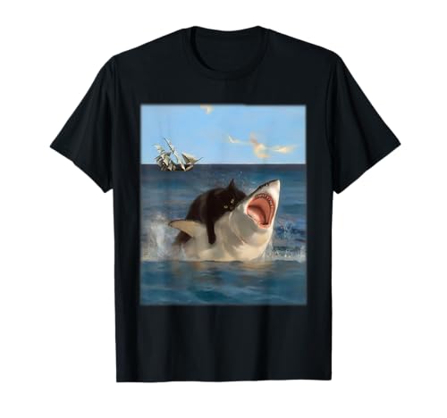 Eagerlys Funny Shark And Black Cat Ocean - Black Cat Bite T-Shirt
