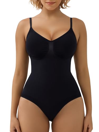 SHAPERX Women's Shapewear Bodysuit Tummy Control Body Shaper Seamless Sculpting Snatched Waist Body Suit,SZ5213-Black-S/M