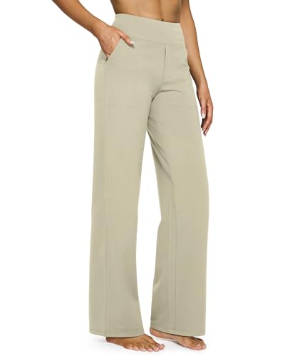 G4Free Women's Pants Flare Yoga Dress Casual Work Trousers Comfortable for Exercise Hiking Athletic Wide Leg Lounge Pants(Apricot,M,31")