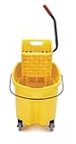 Rubbermaid Commercial Products WaveBrake 35 Qt. Side-Press Mop Bucket and Wringer Combo on Wheels, Yellow, for Professional/Industrial/Business Heavy-Duty Floor Cleaning/Mopping