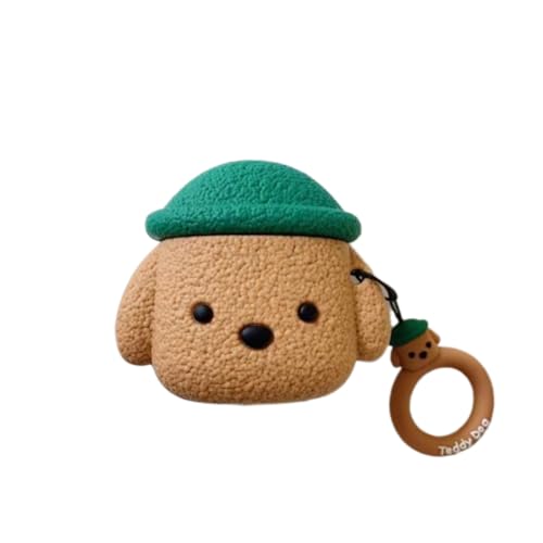 Case Compatible with AirPods 3, Cute Creative Pet Hat Teddy Dog Earphone Case, Puppy Style Soft Silicone Earphone Protection Skin for AirPods3 +Hook -Brown
