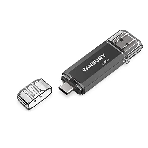 Vansuny 256GB USB C Flash Drive 2 in 1 OTG USB 3.0 + Tape C Memory Stick with Keychain Dual Type C Thumb Drive Photo Stick Jump Drive for Android Smartphones, Computer, Tablet, PC