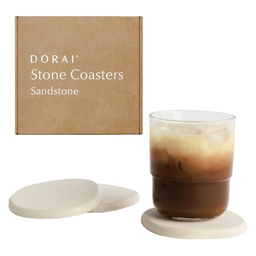 Dorai Home Stone Coaster Set – 4 Absorbent Diatomite Coasters for Instant Drying, Modern Design, Sandstone