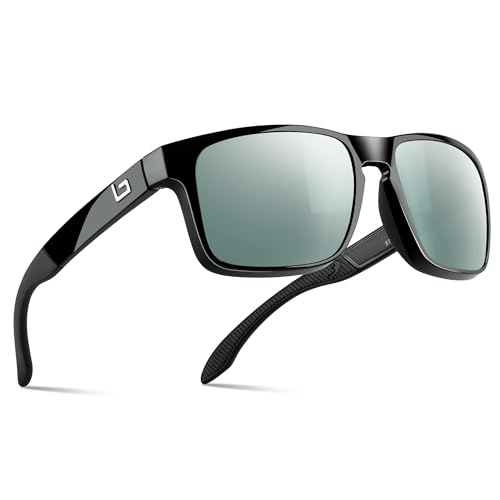 B.N.U.S Sunglasses Shades for men women Sliver mirrored lenses Polarized (B7066 Black/Polarized silver Flash, Glass Lens)