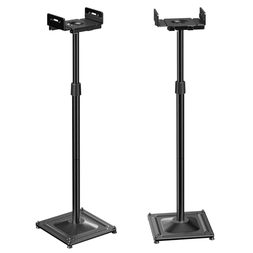 PERLESMITH Universal Speaker Stands for Surround Sound -Height Adjustable Extend 33.3”to 45.1”, Floor Speaker Stand for Satellite & Studio & Bookshelf Speakers up to 11LBS,1 Pair Black, PSSS2