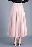 FEOYA Women's Maxi Tulle Skirt Tutu Princess Skirt Pleated Midi Petticoat High Waist A Line Large Swing Ankle Length Party Skirt Pink