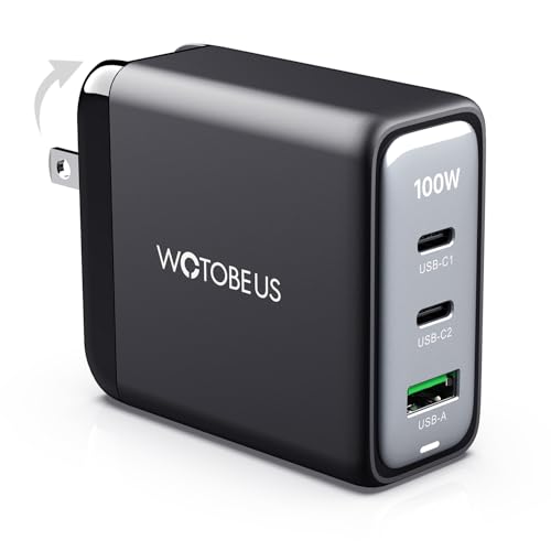 WOTOBEUS USB C GaN3 Wall Charger Block - ETL, 3 Independent Ports, PD 100W & PPS 45W Super Fast Charging, Type-C Laptops Power Adapter, Fit for MacBook iPad iPhone 16/15 Galaxy S25/S24 Pixel Motorola