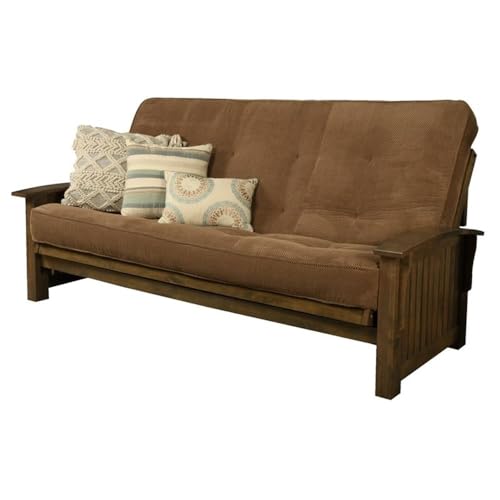Kodiak Furniture Washington Queen Size Futon Frame and Mattress Set - Wood Futon Frame with Mattress Included in Mocha Brown Color
