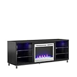 Ameriwood Home Lumina Fireplace TV Stand, Black Oak, Holds TVs up to 70", Modern Entertainment Center with RGB LED Lights