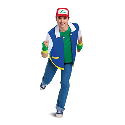 Disguise unisex adult Ash Ketchum Costume, Official Ash Pokemon Outfit With Jacket and Hat, Sized Costumes, As Shown, Standard US
