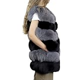 La Fiorentina Women's Fox Fur Vest, Two Tone Black/Grey