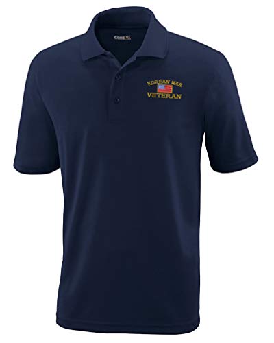 Performance Golf Tees American Veteran Korean War A Embroidery Polyester Short Sleeves Polo Shirts for Men Navy Large