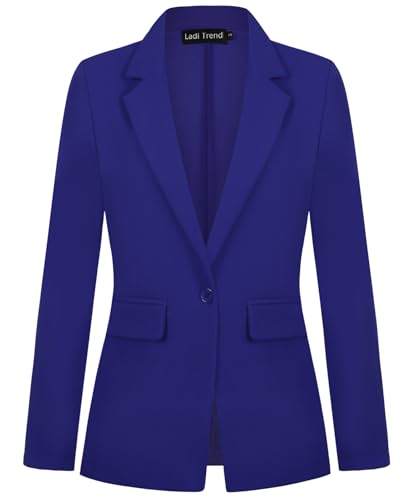 LADI TREND Blazers for Women Business Casual Notched Lapel Long Sleeve Button Down Blazer Jacket Tailored Outfit(Royal Blue M)