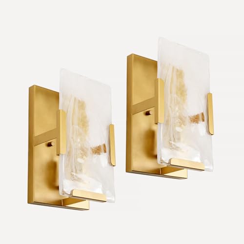 Wrlmfy Gold Wall Sconce Set ot 2, 1-Light White Cloud Glass Wall Lamp, 6" W x 10" H Alabaster Vanity Light Fixture for Living Room, Hallway, Dining Room, Bedroom (No Plug in)