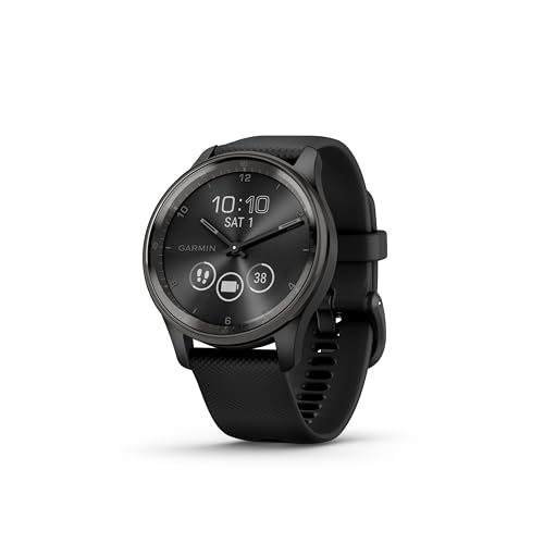 Garmin Vivomove Trend, Stylish Hybrid Smartwatch, Long-Lasting Battery Life, Dynamic Watch Hands and Touchscreen Display, Black (Renewed), Adjustable