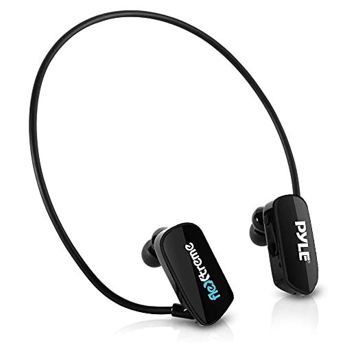 Pyle MP3 Player Bluetooth Headphone - Waterproof Swim IPX8 Flexible Wrap-Around Style Headphones Built-in Rechargeable Battery Bluetooth w/ 8GB Flash Memory & Replacement Earbuds - PSWP28BK Black