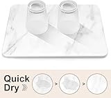 Large Stone Dish Drying Mats for Kitchen Counter, 21.7"(L)×15.8"(W), Quick Dry Super Absorbent Dish Drying Mat, Eco-Friendly Diatomaceous Earth Mat with Non-Slip Pad for Dishes Bottles(White Marble)