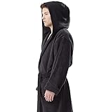 Arus Mens Hood'n Full Ankle Length Hooded Turkish Cotton Bath Robe Black, Medium