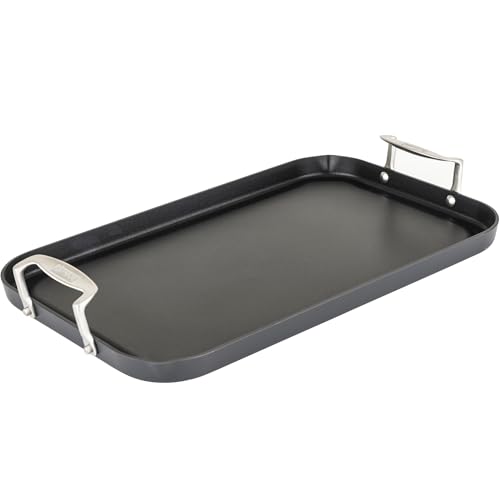 Viking Non Stick Double Burner Griddle, Hard Anodized Nonstick Kitchen Cookware Grill Pan with Handles, Oven Safe, Works on Electronic, Ceramic, and Gas Stove Tops, 19 x 11 Inch