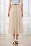 Tulle Skirts for Women, Elastic High Waist A Line Basic Long Tutu Layered Mesh Maxi Swing Skirt, Apricot, Medium