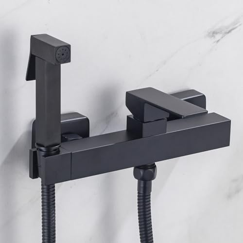AZOS Bidet Sprayer for Toilet, Toilet Concealed Hot and Cold Mixing Brass Handheld Bidet Toilet Sprayer Wall Mounted Diaper Douche Shattaf Kit for Bathroom Cleaning, Matte Black, HSFX0121