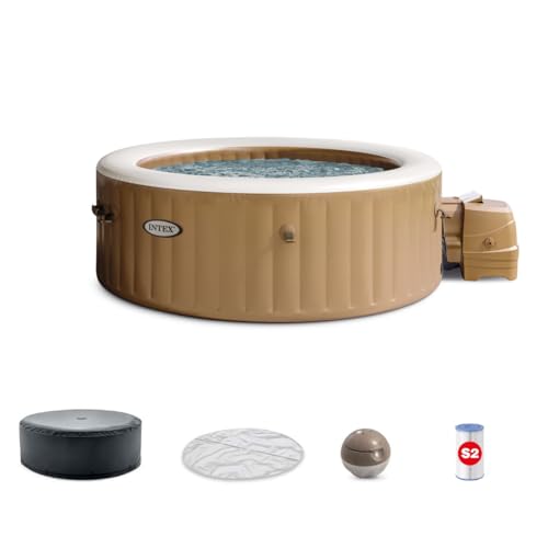 INTEX 28425EH PureSpa Bubble Massage Spa Set Outdoor Inflatable Portable Hot Tub, Includes Energy Efficient Spa Cover, Saltwater System Ready, 4 Person, 77in x 28in