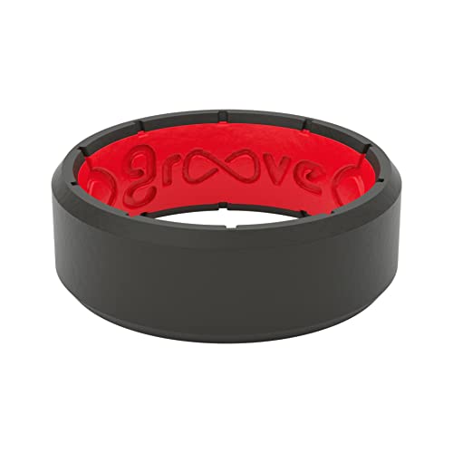 Groove Life Edge Black/Red Silicone Ring - Breathable Rubber Wedding Rings for Men, Lifetime Coverage, Unique Design, Comfort Fit Ring - Size 10