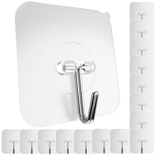 GLUIT Adhesive Wall Hooks for Hanging Heavy Duty 22 lbs Hooks for Walls No Damage 20 Pack