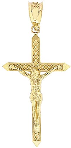 14K Yellow Gold 1-1/4" Crucifix Passion of Christ Cross Pendant Charm - No Chain