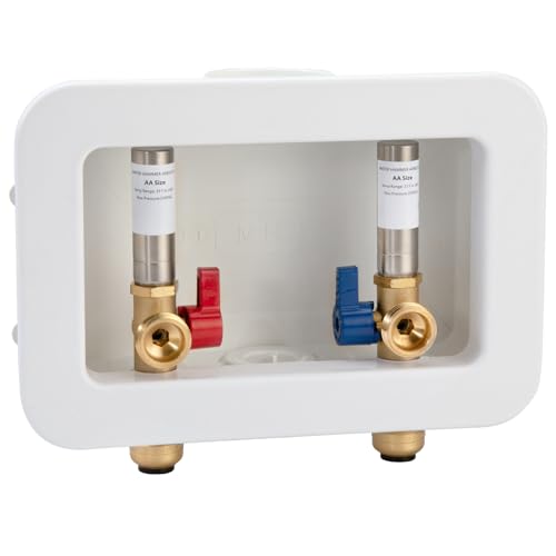 [1 Piece] Lingmfg Washing Machine Outlet Box Push To Connect with Hammer Arrestors and 2 inch Central Drain, 1/2 inch Push to Connect PEX Pipe, Copper, CPVC, Connection 3/4 inch Washing Machine Hoses