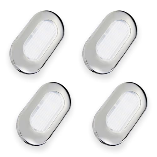 CLGMarine 4PCS LED Courtesy Light Step Lights Accent Utility Lighting Surface Mounted for Boat IP67 Waterproof Lamp Yacht RV Caravan Light Stainless Steel Cover 12VDC (White), E012081-EMX