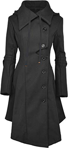 QZUnique Long Trench Pea Coat for Women - Wool Winter Trench Coat Goth Lapel Peacoat Outwear Thick Hood Pea Jacket Trenchcoat