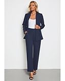 LookbookStore Pants Suit for Women Dressy Elegant Blue Two Piece Set for Women Dressy Pant Suits Womens Suits for Work Professional Outfits for Women 2 Piece Sets Dressy Fall Navy Blue Size Large