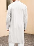 Runcati Mens Kaftan Thobe Button Down Long Sleeve Robe Casual Henley Shirt Cotton Muslim Gown Kurta Tops White