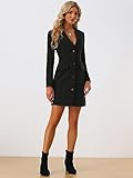 Allegra K Women's Blazer Dress Notched Lapel Collar Teacher Office Work Jackets Outfits Small Black