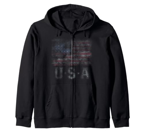 Full Faded USA Flag Graphic Zip Hoodie
