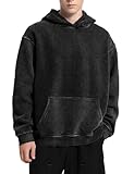 FAIABLE Mens Hoodies Pullover Oversized Hoodie Plush Fleece Hooded Sweatshirt Vintage Heavyweight Hoodie Cotton Big and Tall Hoodies for Men Couples Winter Autumn Workout College Streetwear Black