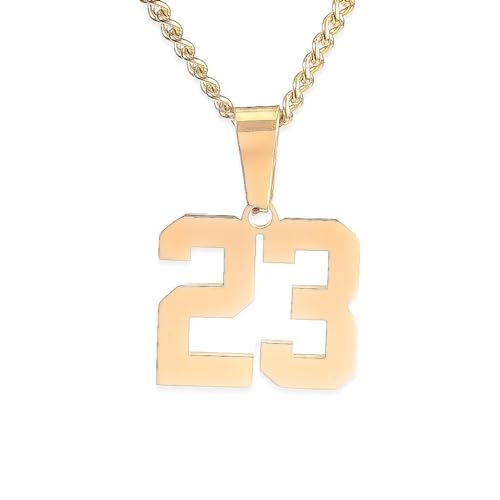 Gold Number Necklace - Jersey Number Pendant for Athletes - Sports Jewelry (23)