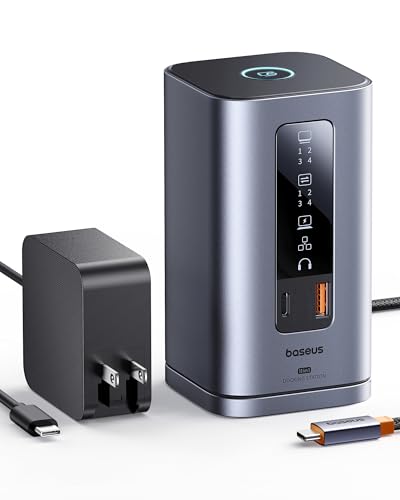 Baseus Laptop Docking Station, 11 in 1 Triple 4K Display HDMI/DP, 10Gbps USB A/C Fast Data, PD 100W, Ethernet, Audio, USB C Docking Station for Windows/Dell/HP/Lenovo/Asus/Acer/Mac (Include Charger)