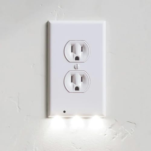 2 Pack - Wall Plate Night Light - Hello Light - LED Night Lights Built Into Electrical Outlet Wall Plates - Turn NightLight On/Off Automatically (Duplex, White)