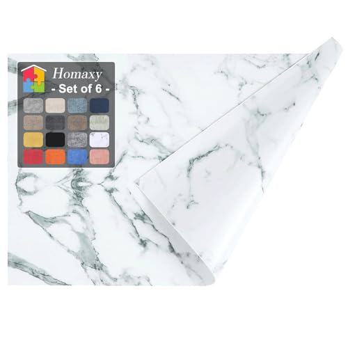 Homaxy Faux Leather Heat Resistant Placemats for Dining Table Set of 6, Waterproof Wipeable Washable PU Table Mats, Easy to Clean Anti-Slip Place Mats, 11.8" x 17", Marble
