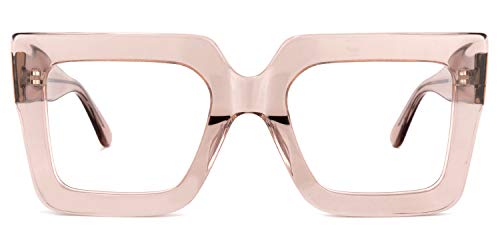 Zeelool Stylish Acetate Thick Oversized Square Eyeglasses Frame for Women with Non-prescription Clear Lens Brandon VFP0306-05 Champagne