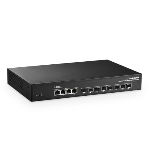 MokerLink 12 Port 10Gbps Managed Switch, 4x10G RJ45 Ethernet Ports, 8x10G SFP+ Slot Support 1G and 10G SFP+ Module, 240Gbps Bandwidth L2 Managed Fiber Switch