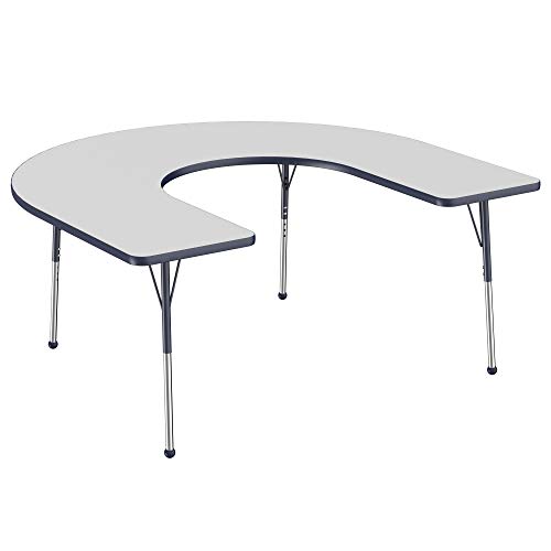 Factory Direct Partners 10094-GYNV Horseshoe Activity School and Office Table (60" x 66"), Standard Legs with Ball Glides, Adjustable Height 19-30" - Gray Top and Navy Edge