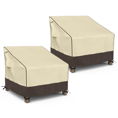 MR. COVER Patio Chair Covers Waterproof, Outdoor Furniture Covers for Rocking & Adirondack Chairs, Fits up to 38"W x 40"D x 34"H, Moisture-proof & UV-protection, Brown & Khaki, 2 Pack