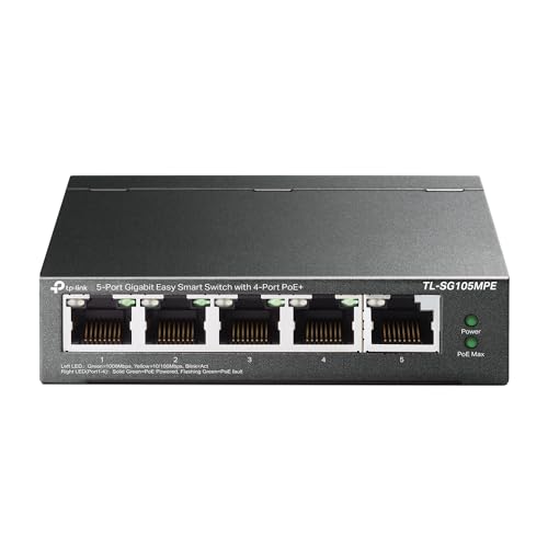 TP-Link TL-SG105MPE | Easy Smart Managed | 4 PoE+ Ports @120W, w/ 1 Uplink Gigabit Port | QoS, Vlan, IGMP & LAG | Fanless | PoE Auto Recovery | 3 Year Protection