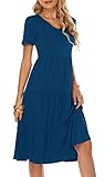 Berydress Summer Dresses for Women Short Sleeve V-Neck Casual Beach Cotton Tiered Midi Sundress (M, 6175-Deep Blue)