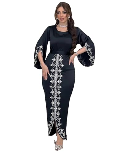 Split Sleeve Bodycon Dresses Dubai Morocco Kaftan Formal Occasion Abaya Long Wrap Dress with Belt Black Dress XL